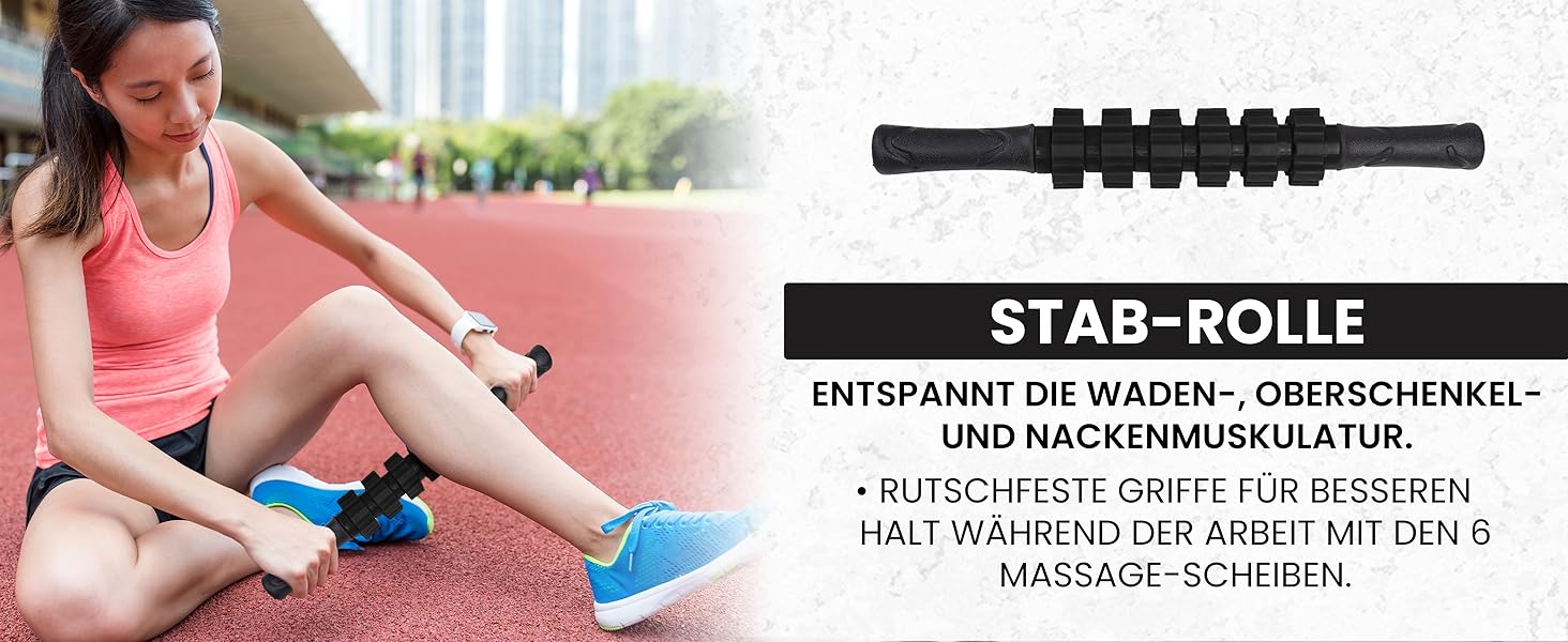 Набір для масажу м'язів Unycos: ролер фасції, фітнес-гумка, масажний м'яч, палиця для реабілітації, шнур для фітнесу та сумка для зберігання (чорний)