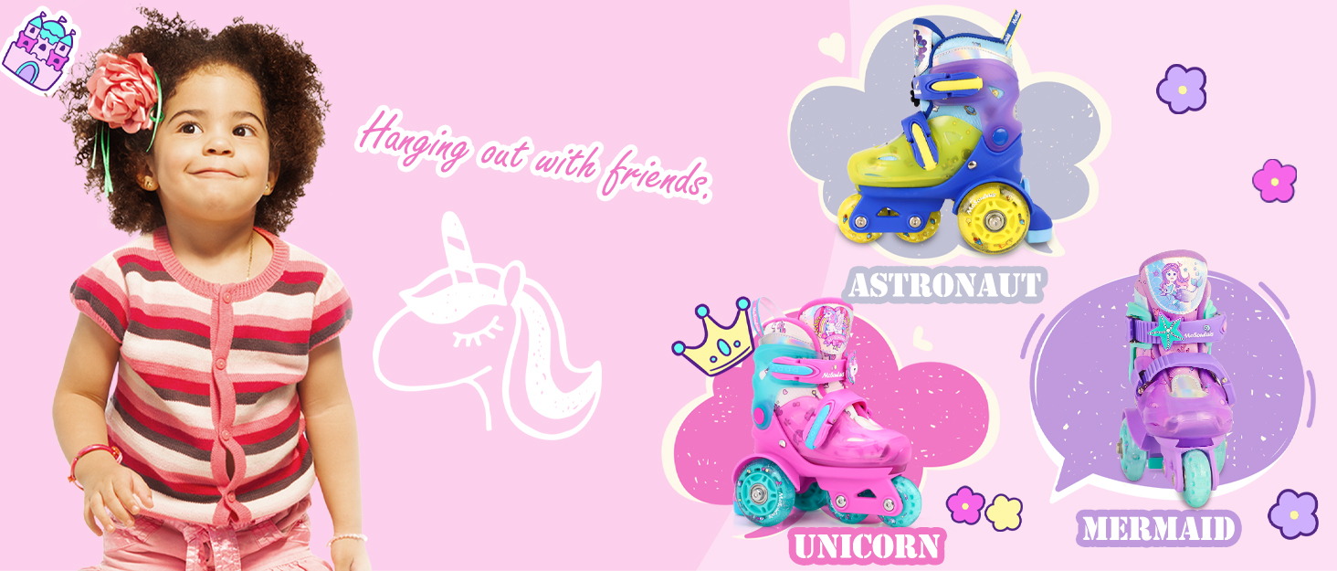 Дитячі ролики Kinder Einhorn для дівчаток та хлопчиків, з підсвічуванням, регульовані, 4 розміри, для початківців, подарунок