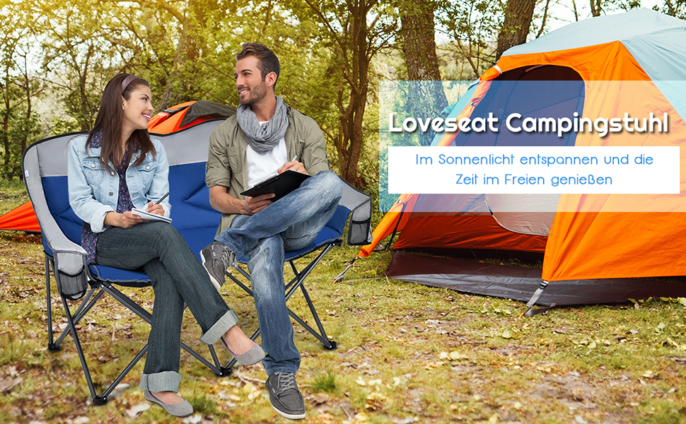 Кемпінговий стілець COSTWAY на 2 особи, розкладний з підлокітниками та підстаканником, вантажопідйомність 226 кг, для риболовлі та відпочинку