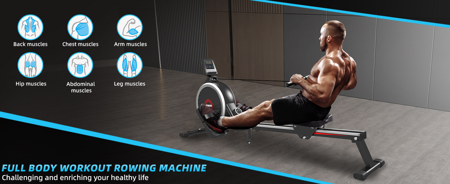 Гребний тренажер Dskeuzeew для дому, складний, 16 рівнів опору, магнітний, до 160 кг, Slide-Rails