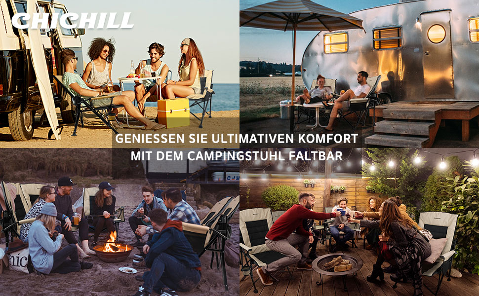 Крісло для кемпінгу Chichill, розкладне, велике, регульоване, висока спинка, люкс, для риболовлі, для людей з надмірною вагою, до 180 кг, сіре