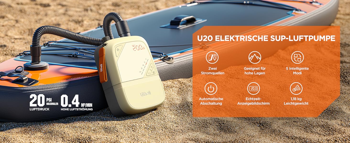 Електричний насос для SUP Litheli з акумулятором 12500mAh, 20PSI, автоматичне надування/здування, для надувних дощок