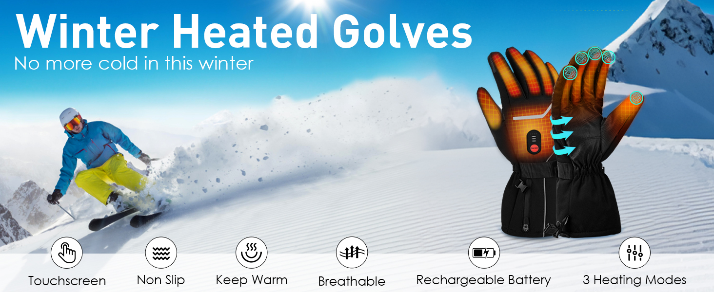 Обігріваючі рукавички з регулюванням температури, акумуляторні, 7.4V 3000 mAh для чоловіків та жінок, для кемпінгу, піших прогулянок, катання на лижах