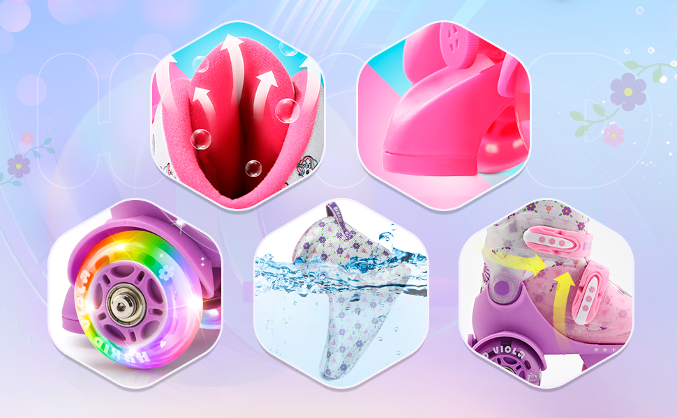Дитячі ролики для дівчаток, 4 розміри, регульовані, безпечні, з дихаючим матеріалом, квіткові, EU 28-32