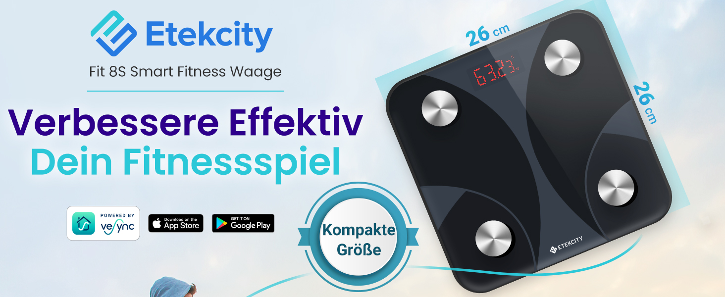 Електрична вага Etekcity для вимірювання складу тіла (180 кг, 13 показників, Bluetooth, APP)