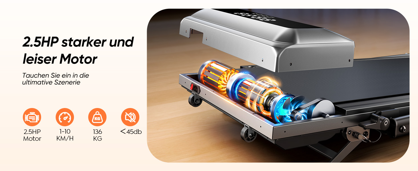 Біговий тренажер для дому з нахилом 5 в 1, 12% нахил, 2.5HP, складаний, з LED-дисплеєм, до 136 кг, сірий, без встановлення