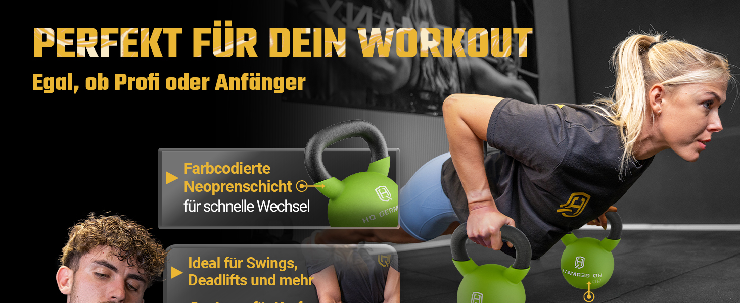Кетлбел з неопрену HQ Germany® | Повнорозлитий | 2-32 кг | Стартові комплекти | Точність ваги ±2,0%