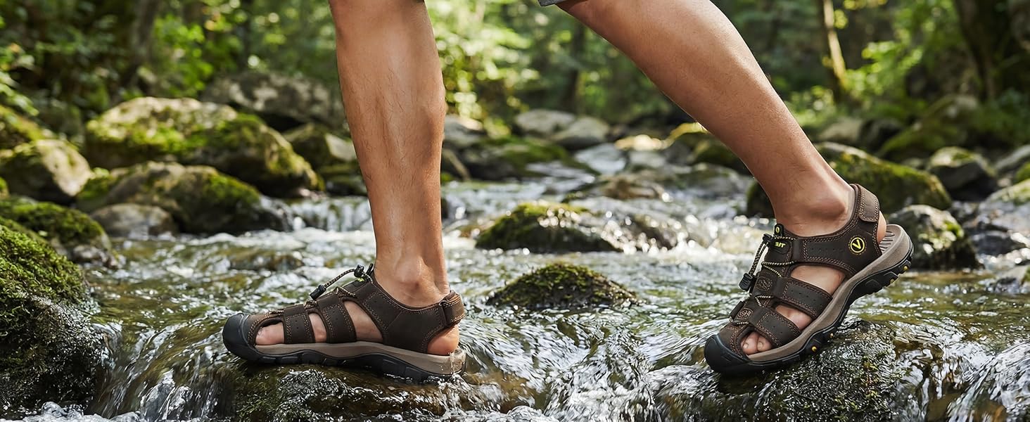 Чоловічі сандалі FLARUT для туризму, піших прогулянок та пляжу. Шкіряні трекінгові сандалі, спортивні літні кросівки 43 EU, чорні