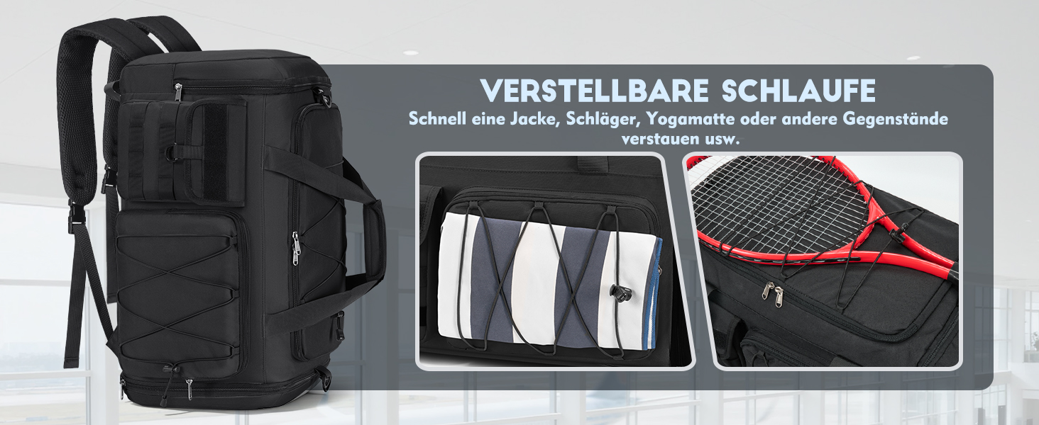 Спортивна сумка RAINSMORE 45L 3-в-1 для фітнесу та подорожей, водонепроникна дорожня сумка з відділенням для взуття та мокрих речей, чорна