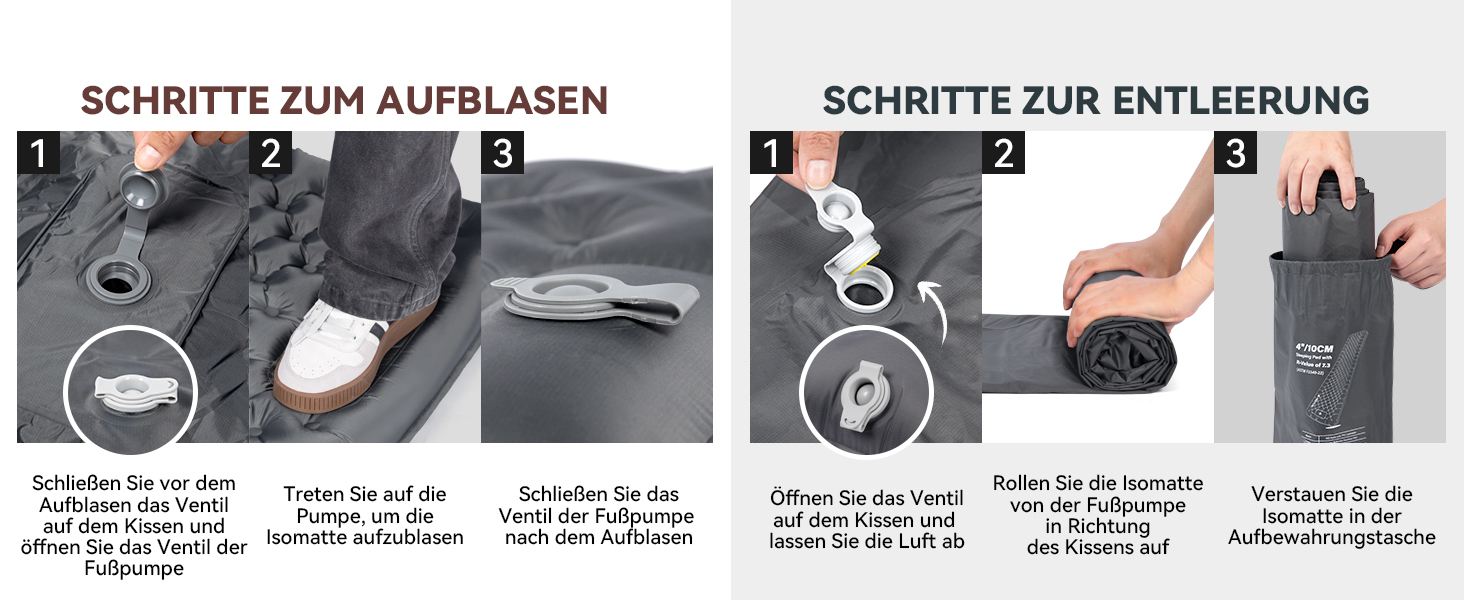 Килимок для кемпінгу HIKENTURE R-Wert 7.3 з ножною помпою, 10 см товщини, 210x64 см, 4 пори року, для туризму та наметів
