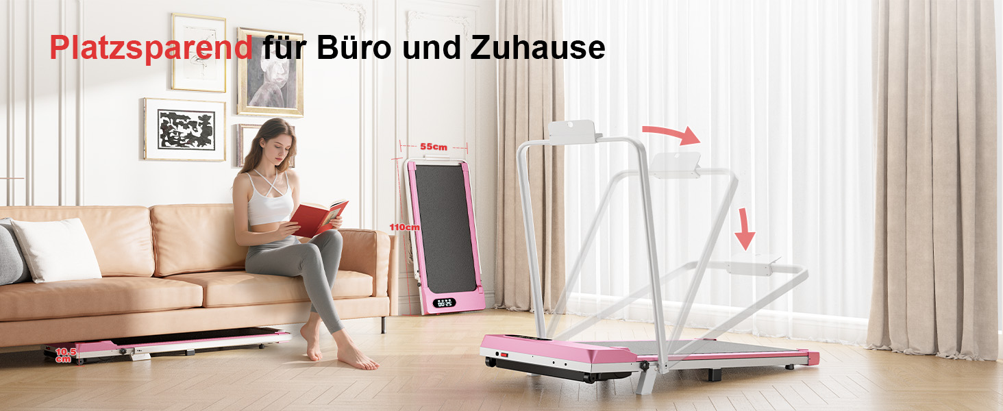 Walking Pad Klappbar з нахилом - 4 в 1 біговий килимок з нахилом 7% для дому (Рожевий)