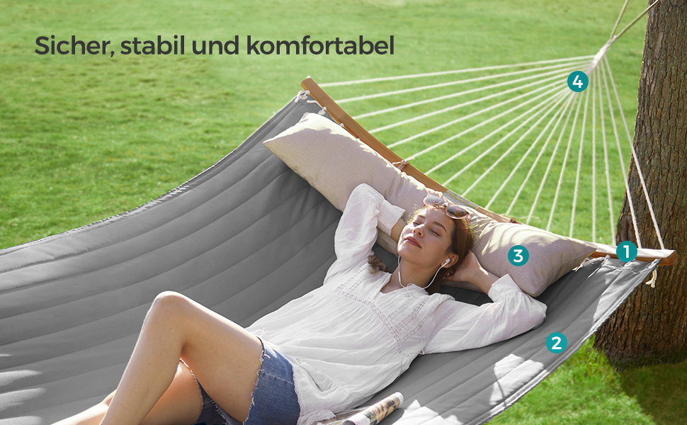 Гаммак SONGMICS для 2 осіб з подушкою, Outdoor, сіро-бежевий, 200 x 140 см, до 225 кг