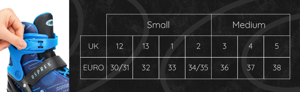 Дитячі ролики Osprey Surge, регульовані ролики Quad, для хлопчиків та дівчаток від 5 років, блакитні, розміри S (UK 12-2, EU 31-34)