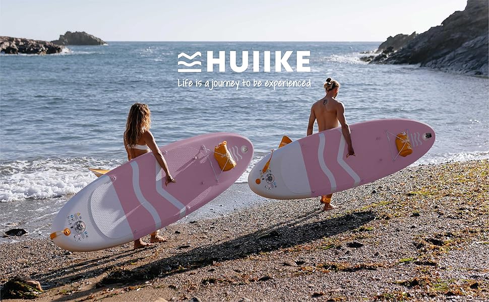 Надувний SUP Борд HUIIKE для Станд Ап Паддлінгу (Stand Up Paddling) з аксесуарами: весло, фіни, насос. Стабільний та міцний надувний SUP борд Enjoyer Pink, 305x84x15 см, до 130 кг.