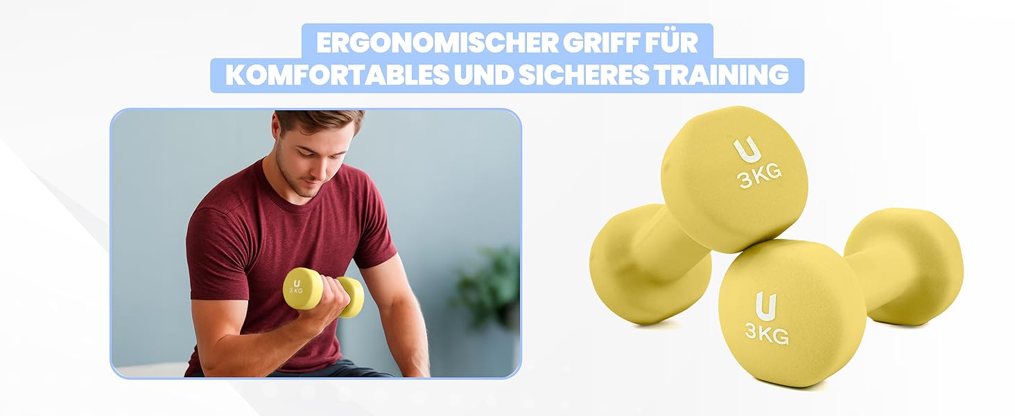 Гантелі неопренові UNYCOS 2 шт. (1-10 кг) - короткі, антиковзаючі для жінок та чоловіків, проти ковзання | для фітнесу, силових тренувань, пілатесу, гімнастики, домашнього спортзалу