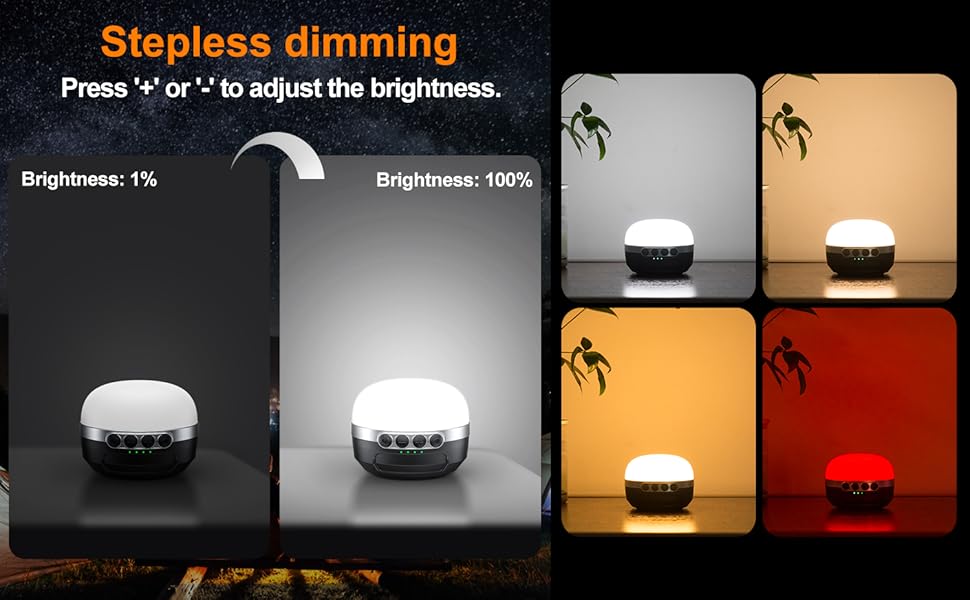 LED кемпінговий ліхтар на акумуляторі 10400mAh, RGB, регулювання яскравості, магнітний, з гачком, для кемпінгу, активного відпочинку, походу, намету, аварійного освітлення. Чорний