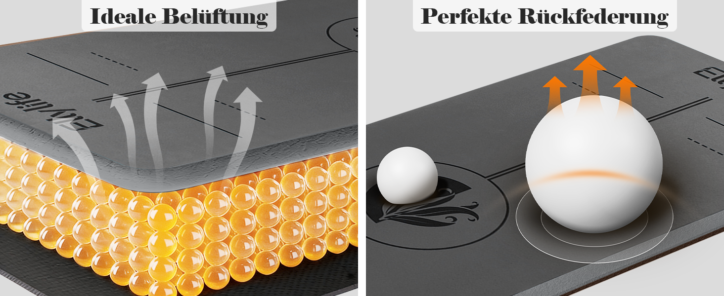 Протиковзкий килимок для йоги, пілатесу та фітнесу з еко-натурального каучуку та TPE, з лініями розмітки та ременем для перенесення, темно-сірий, 4 мм