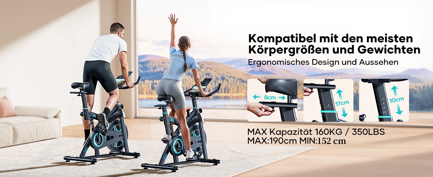 Електровелотренажер для дому з монітором LCD, 160 кг, 15 кг маховик, магнітний опір, Bluetooth, блакитний колір