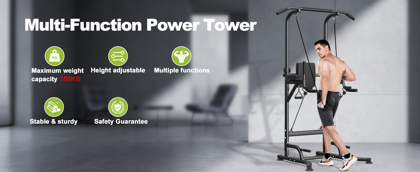 Мультифункціональна силова вежа Power Tower для підтягувань і віджимань, регульована висота 159-233 см, тренажер для дому