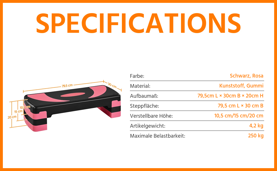 Yaheetech Фітнес-аеробний степпер Регульована по висоті степ-лава (10/15/20 см) Рожевий (для офісу та дому)