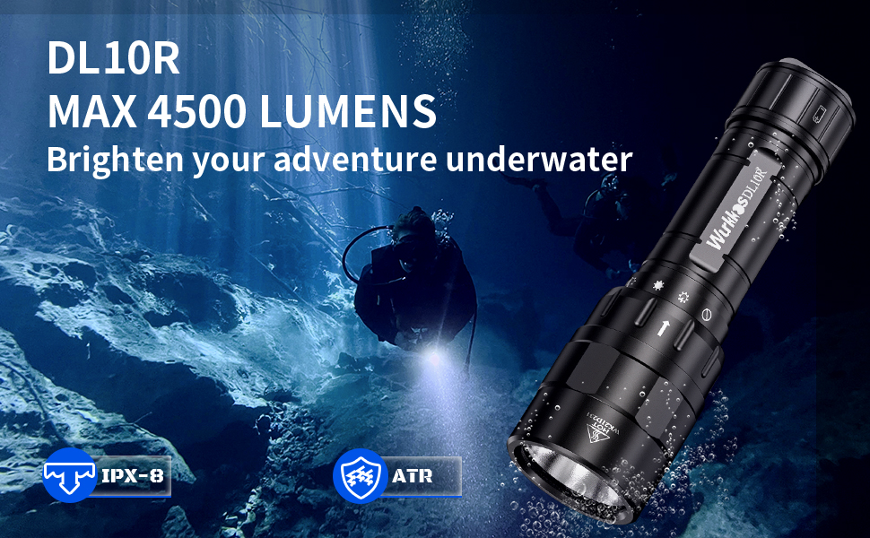 Ліхтар під водою Wurkkos DL10R: 4500 Lumen, XHP70.2 LED, USB-C, IPX8, для дайвінгу та підводного полювання