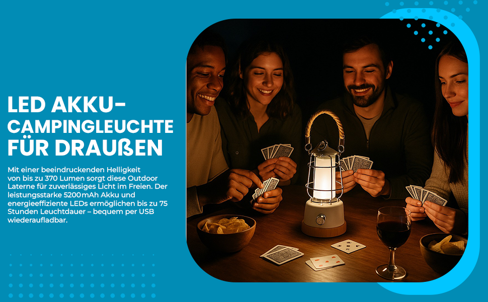 LED кемпінговий ліхтар на акумуляторі з Power Bank, 370lm, регулювання яскравості, USB зарядка, 2200-6500K, до 75 годин роботи, IP44, бамбук та льон