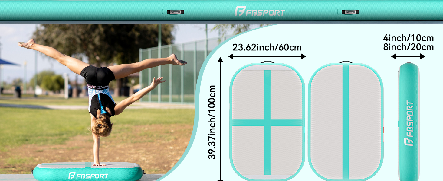 FBSPORT Airtrack Matte - килимок для гімнастики та йоги, 60x100x20 см, чорно-зелений