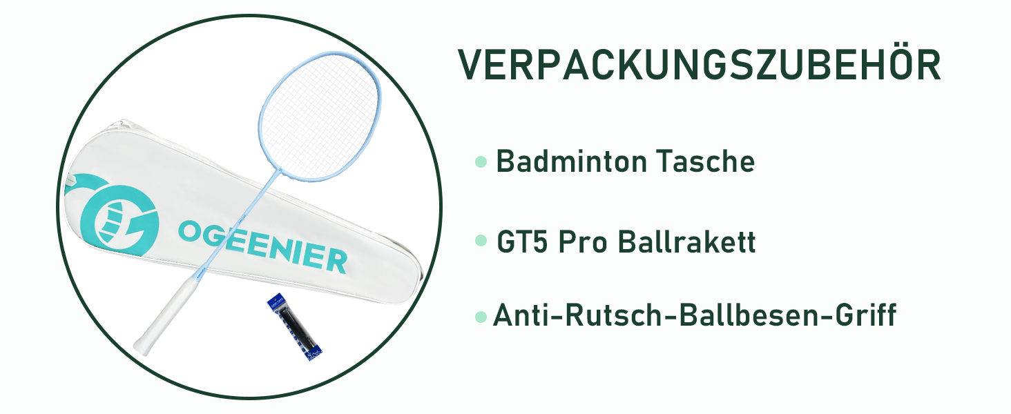 Ракетка для бадмінтону OGEENIER з графіту, легка, професійна, карбонова, з антиковзним грифом та сумкою (Блакитна)