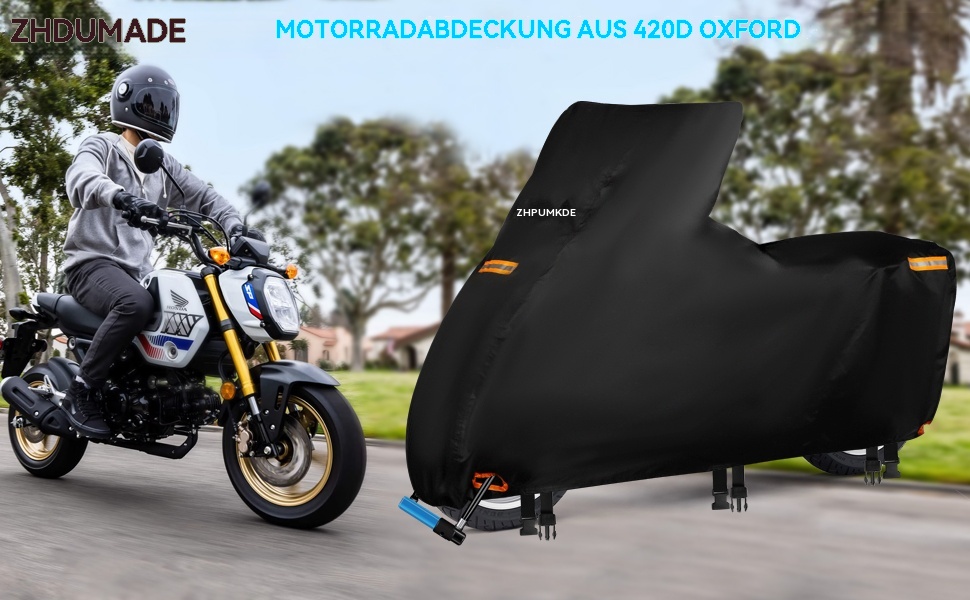 Водонепроникний чохол для мотоцикла Mini Motorrad Abdeckplane Outdoor, 420D Oxford, з відбиваючими смугами, сумісний з Honda Grom, MSX125, Navi, Monkey 125, ролер 50cc (175x66x110cm)