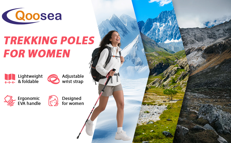 Телескопічна палиця для скандинавської ходьби Qoosea (110-125 см), карбонова складана трекінгова палиця для гікінгу та гірських лиж, синя