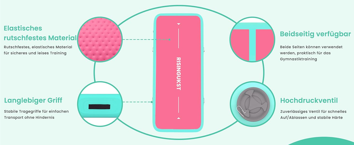 Гімнастичний надувний мат Air Matte Track, 300x100x15 см, зелено-рожевий, з насосом