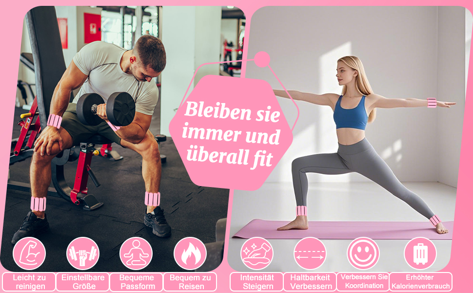 Ваги для зап'ястя та кісточки Omtofo, 2 шт (по 0,45 кг), регульовані, для йоги, танців, пілатесу, аеробіки, кардіо, ходьби, зелено-рожеві