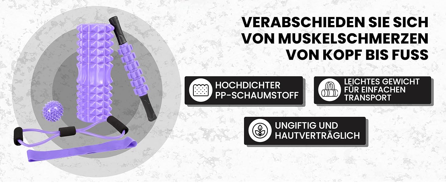 Набір для масажу та реабілітації Unycos: ролер для фасції, фітнес-гумки, масажний м'яч, стік для реабілітації, мотузка для формування, сумка для зберігання (Чорний/Лідний)