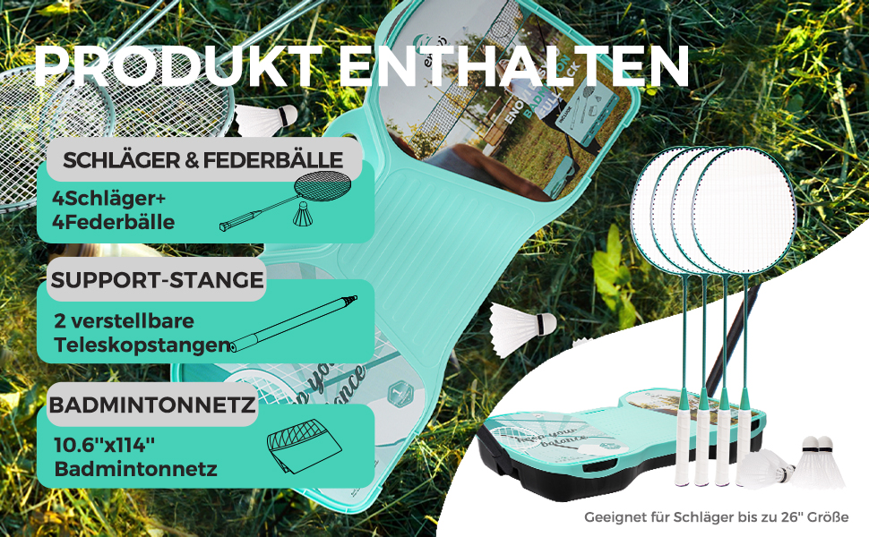 Набір для бадмінтону EasyGo: 4 ракетки, сітка, 4 волани, сумка для зберігання