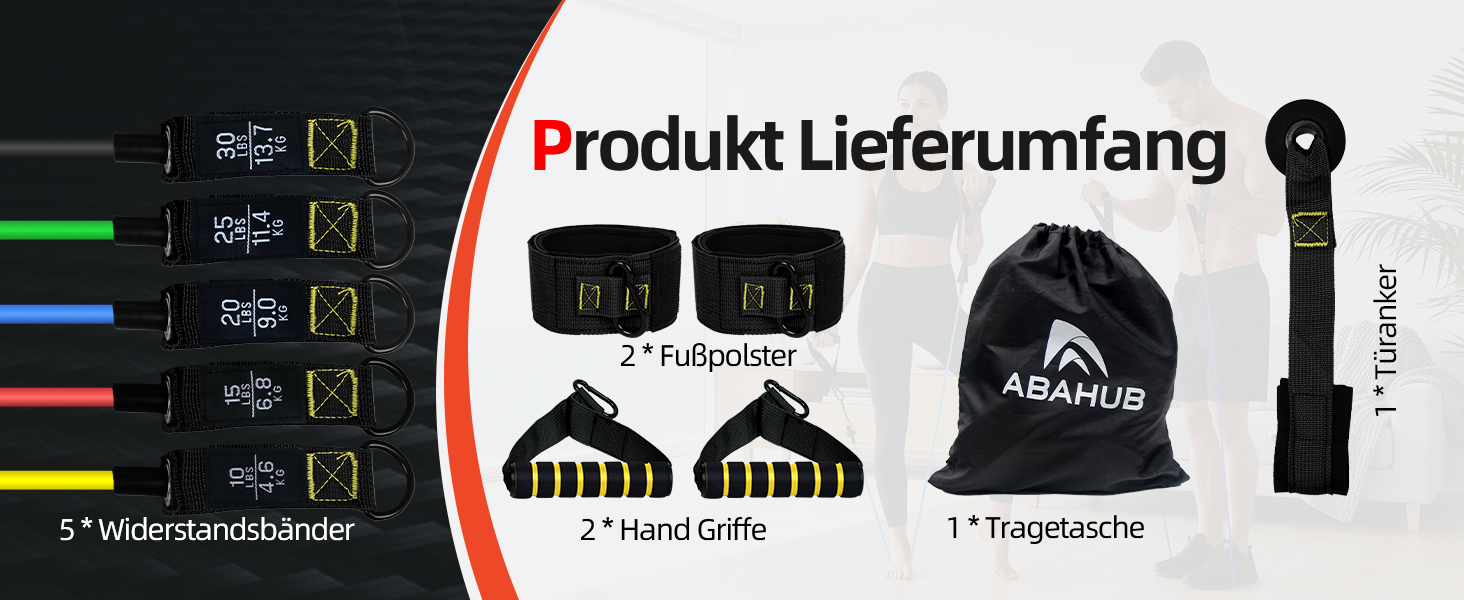 Набір еластичних стрічок Abahub для фітнесу: повне обладнання для тренувань вдома (100LB)