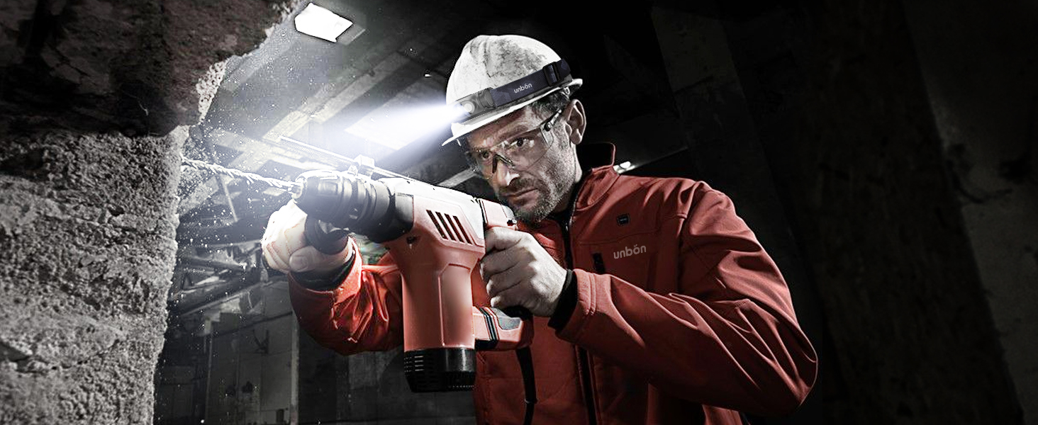 Налобний ліхтар UNBON LED акумуляторний, перезаряджається через USB-C, дуже яскравий, з регулюванням яскравості, 3 режими, сенсор, IPX4, вологостійкий, для туризму, риболовлі, 2 шт.