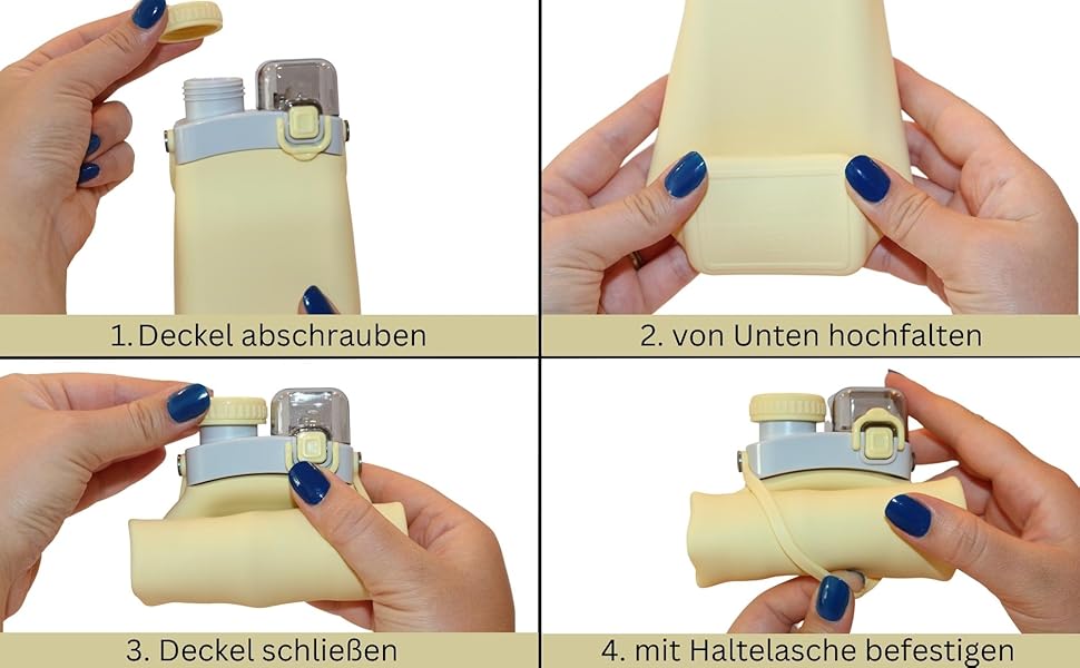 Складана пляшка для води Mauzer® з трубочкою - 600 мл, без BPA, синій. Ідеально для дітей, спорту, подорожей, кемпінгу та фестивалів.