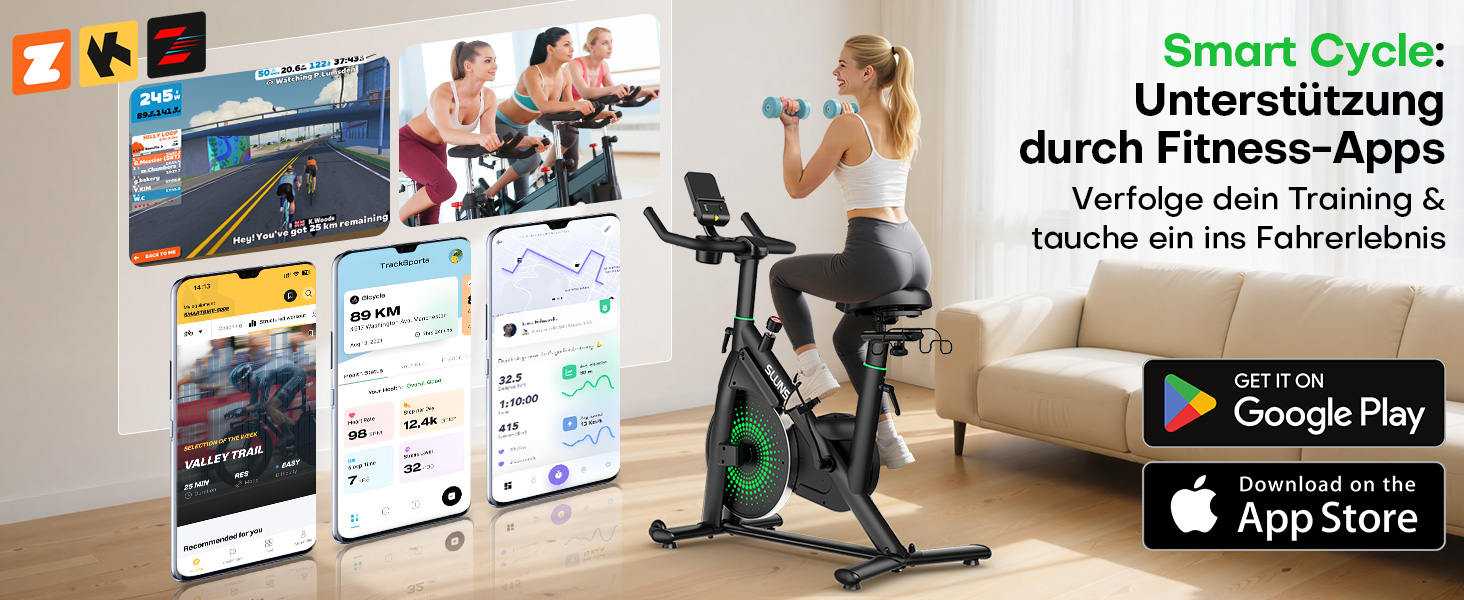 Магнітний велотренажер Heimtrainer з додатком, регульованим опором, LCD-дисплеєм та тримачем для планшета, до 180 кг, чорно-зелений