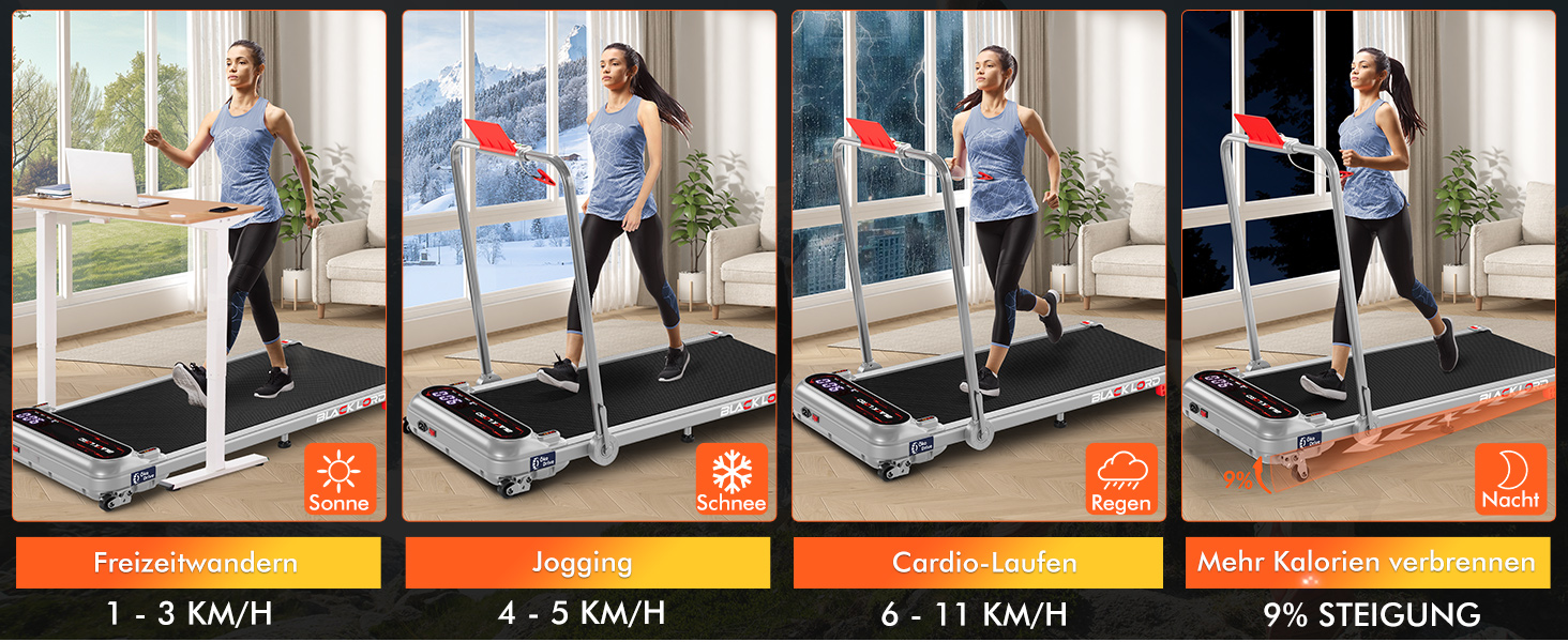 Електричний біговий тренажер BLACK LORD з нахилом 9%, 3.2 PS, Walking Pad 4-в-1 для дому та офісу, 12 програм, динамік, 140 кг