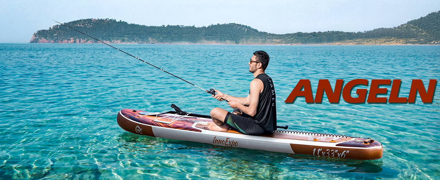 Надувні SUP-дошки InnoExpo 11' з преміум аксесуарами: широка, стабільна дошка з антиковзким деком для підлітків та дорослих (дерево)