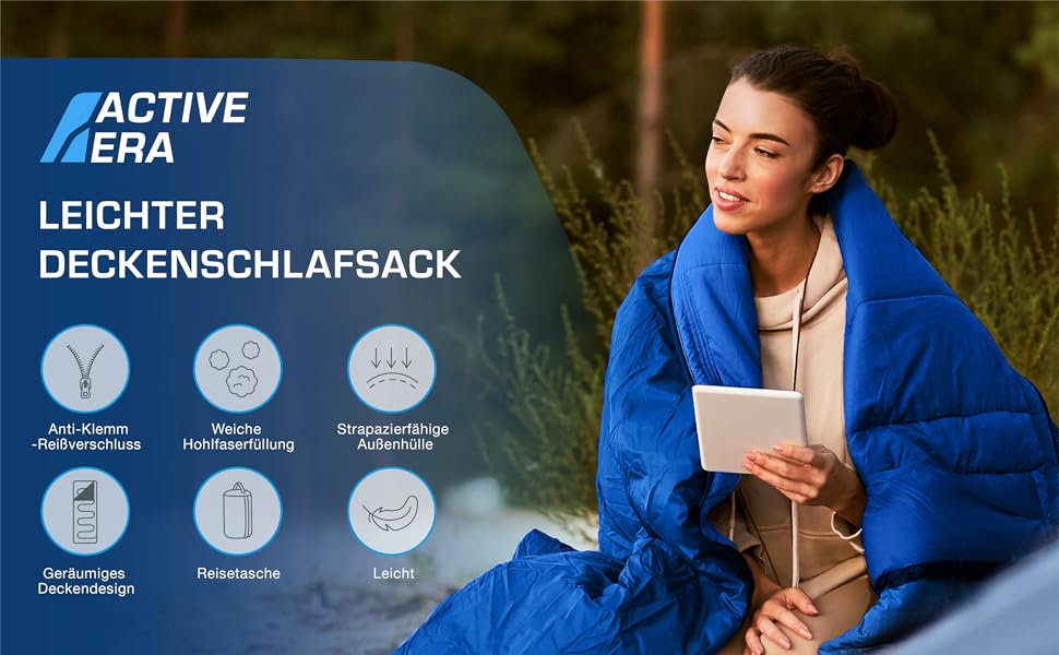 Спальний мішок Active Era -3°C до 15°C для літа, весни, осені - Легкий, Outdoor та Indoor (Синій)
