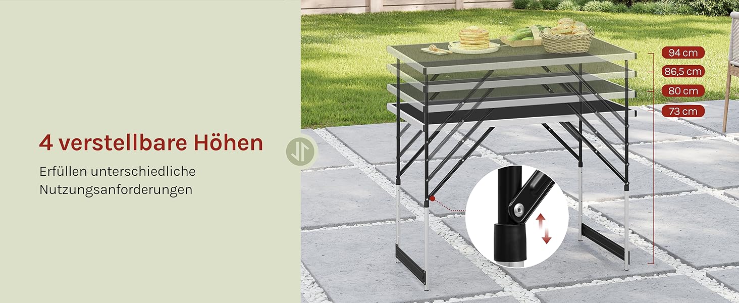 Стіл туристичний складний WOLTU® для кемпінгу, саду, балкону, роботи, регульована висота, алюміній, сталь, МДФ (чорний)