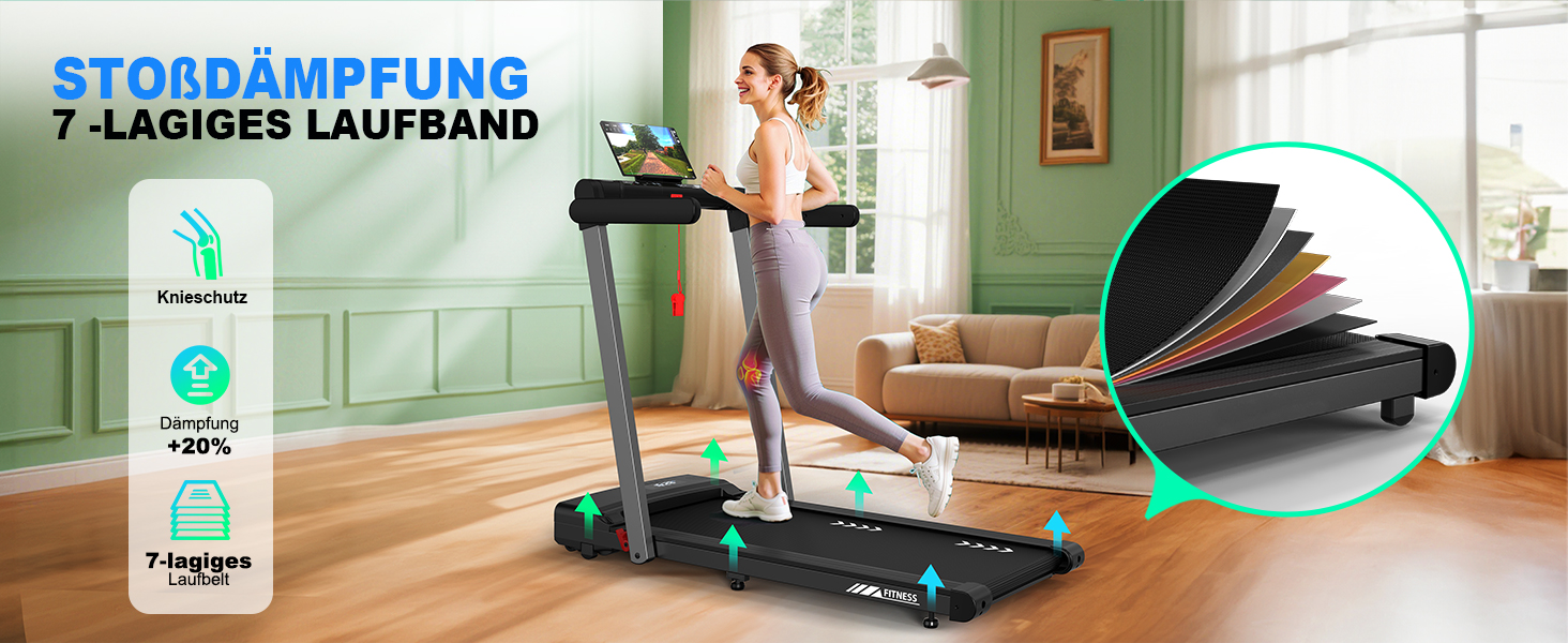 Walking Pad: Безрамковий біговий тренажер для дому з нахилом 7%, мотором 2.25HP, швидкістю 1-12 км/год, 7-шарове покриття, Bluetooth