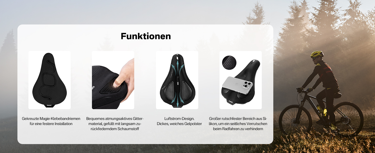 Накидка на сидіння велосипедне, ергономічна гелева підкладка, м'яка та зручна, з дощем. Підходить для жінок та чоловіків, чорна, вузька