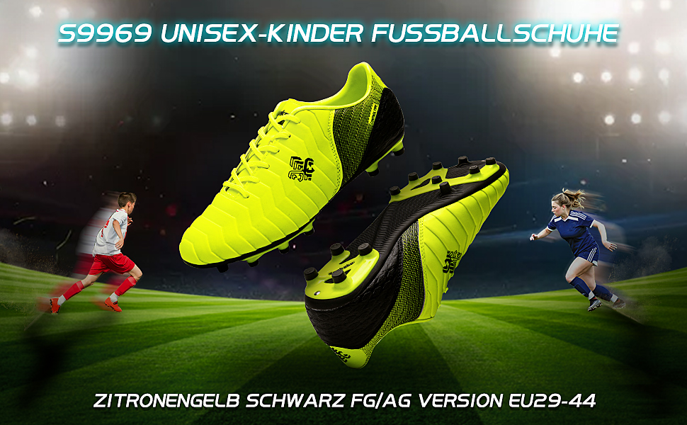 Дитячі футбольні бутси для хлопчиків та дівчаток FG/AG, професійні, для тренувань та гри на природі, унісекс (32 EU, лимонно-жовтий)