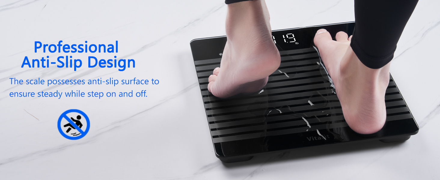 Ваги Vitafit Digital - персональні ваги з визначенням ваги та ІМТ, смарт-ваги з Bluetooth, антиковзаюча платформа, чорного кольору