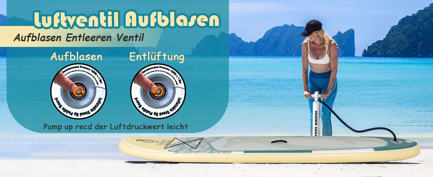 Надувний SUP-борд Tuxedo Sailor Stand Up Paddle Board з аксесуарами, для дорослих та підлітків, блакитний та жовтий