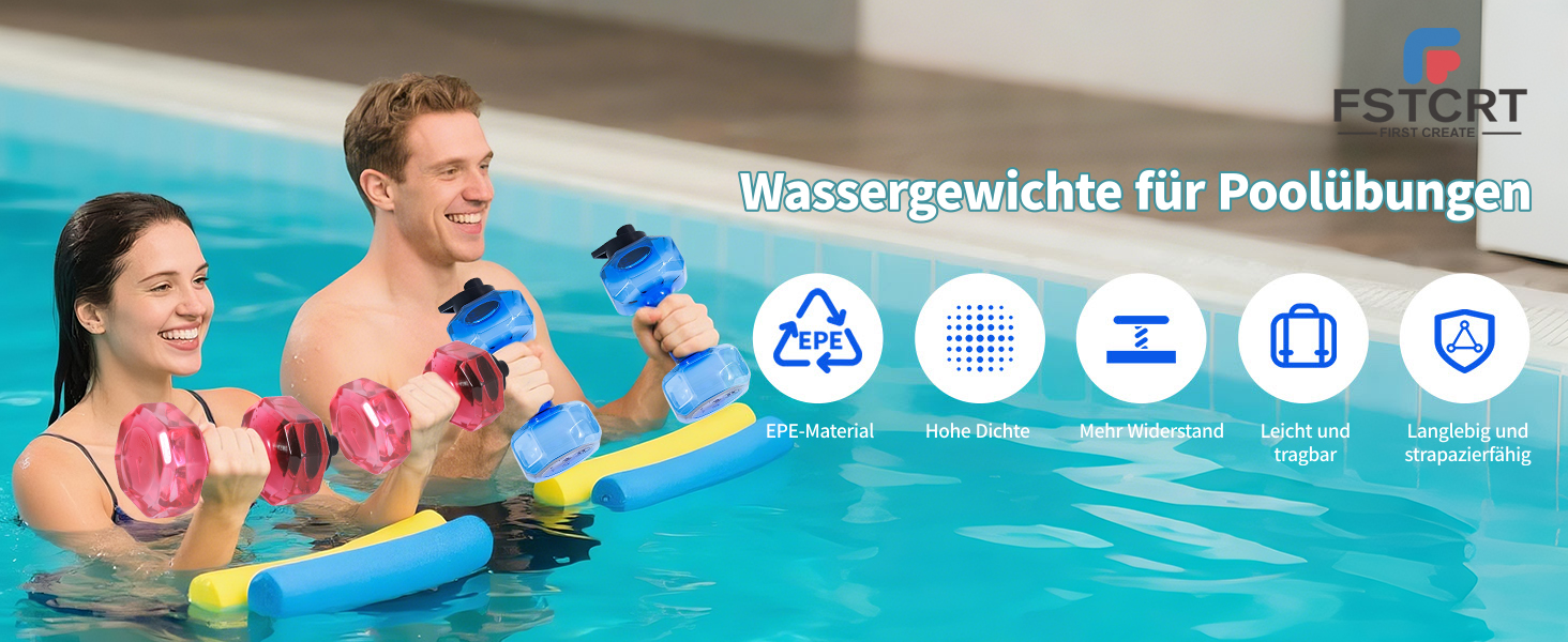 Вага для плавання Fstcrt, PE-вага для басейну, обладнання для аквааеробіки з неслизькою ручкою, для плавання, фітнесу у воді, акватерапії, блакитна