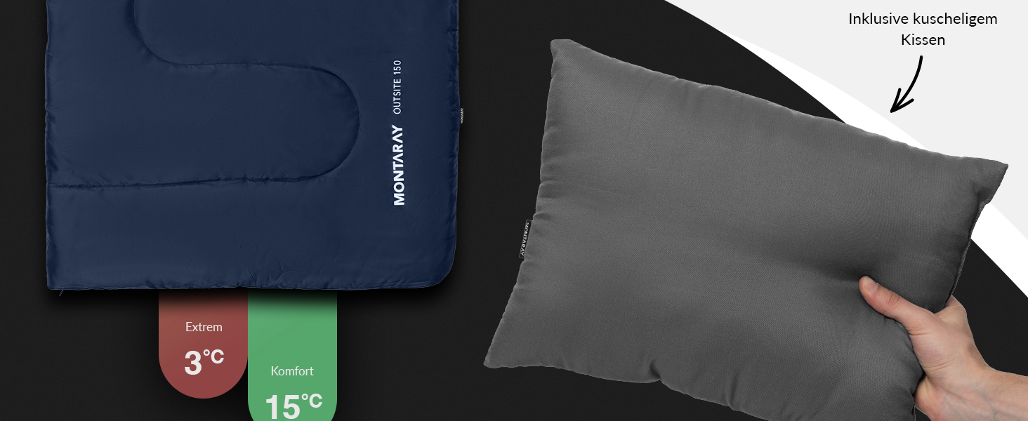 Спальний мішок туристичний з капюшоном до -3°C з подушкою - Outdoor зимовий та літній спальний мішок 3-4 сезони (75 x 220 см) - Гірський спальний мішок для жінок та чоловіків (теплий) Синій 150GSM, без капюшону