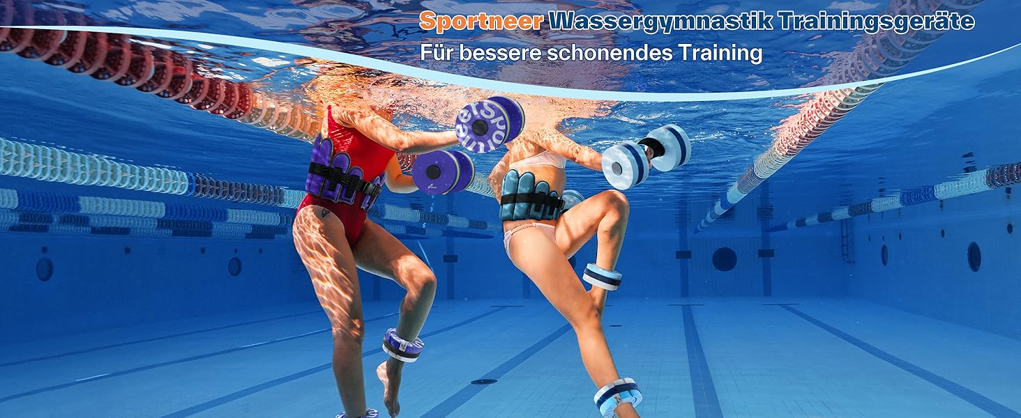 Sportneer Набір для аквафітнесу 3-в-1: Водні гантелі, пояс та манжети для занять у басейні (Синій)